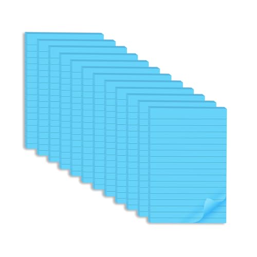 Bright Blue Lined Sticky Notes - 12 Pads, 4x6, 80gsm