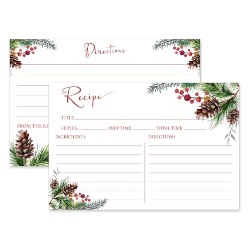 50-Pack 4x6 Christmas Recipe Cards Holiday Design