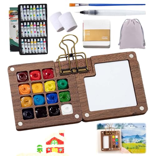 Portable Watercolor Set for Artists - 15-Grid Mini Travel Kit