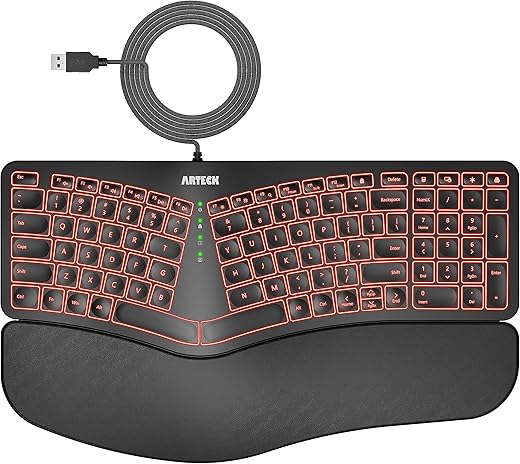 Arteck Split Ergonomic USB Keyboard, 7-Color Backlit