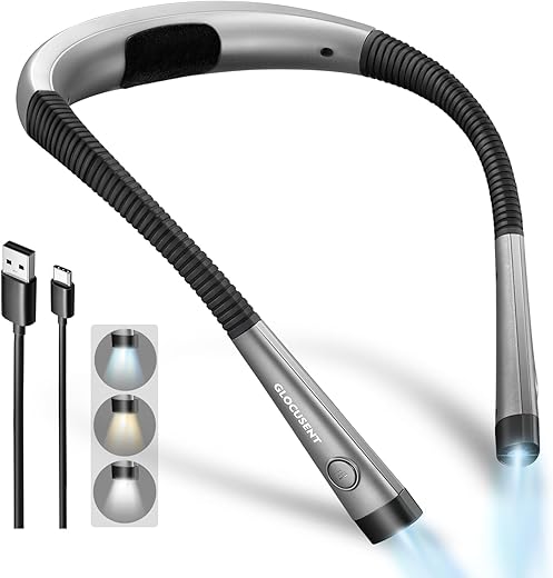 Glocusent Rechargeable Neck Book Light - 80hr Battery Life