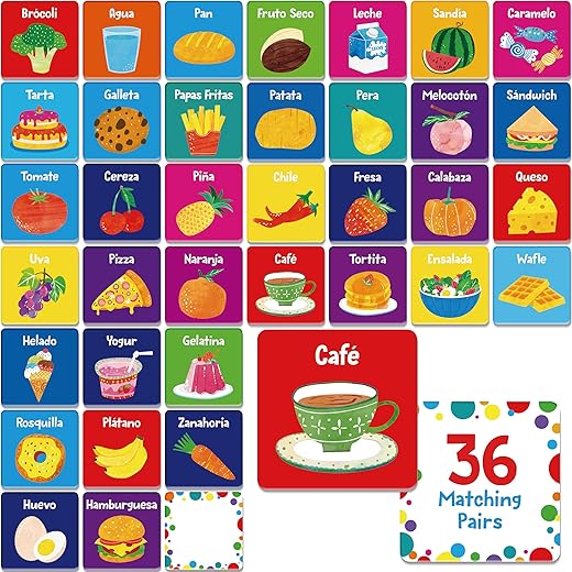 Hebayy Spanish Food Memory Game - Thick Cards, Ages 3+