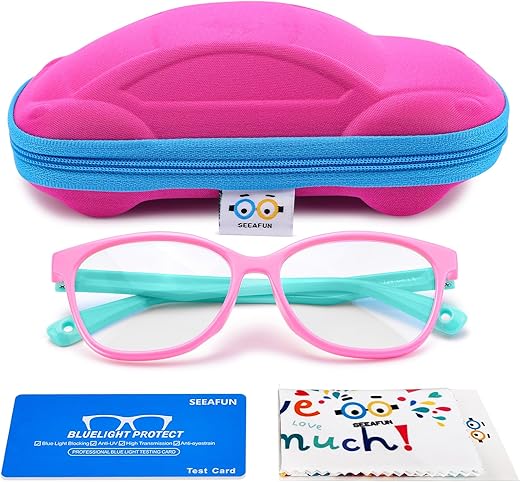 Kids Blue Light Glasses with Cute Case for Ages 3-12