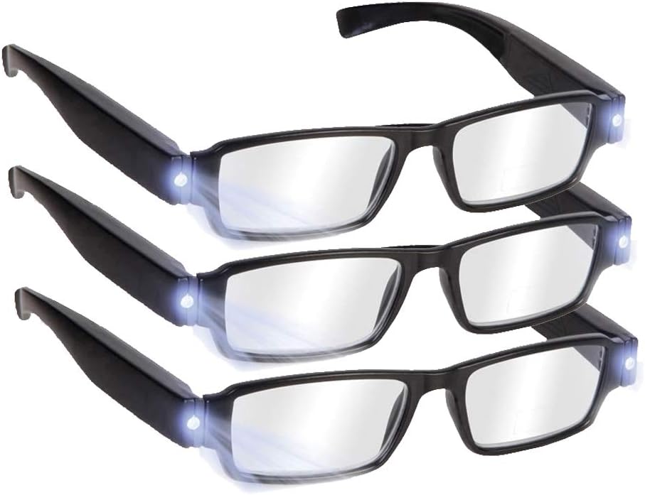 LED Reading Glasses +2.0 for Nighttime Use, Lightweight