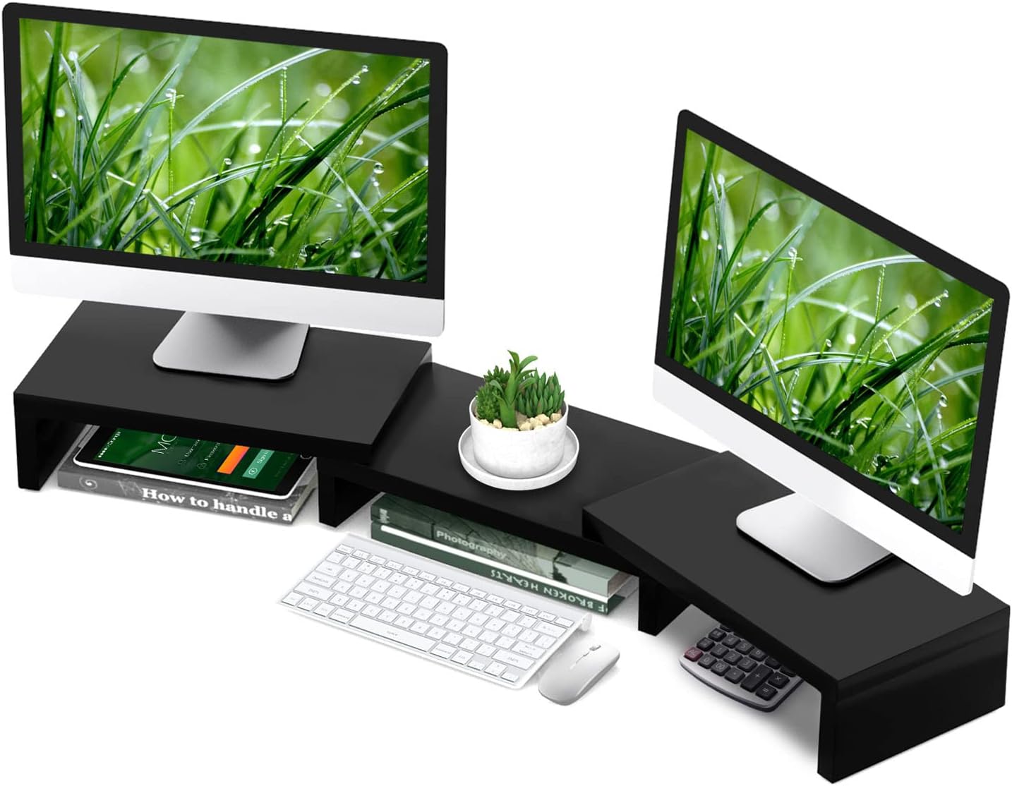 TAVR Dual Monitor Stand, Adjustable 3-Shelf, Fits 43.3