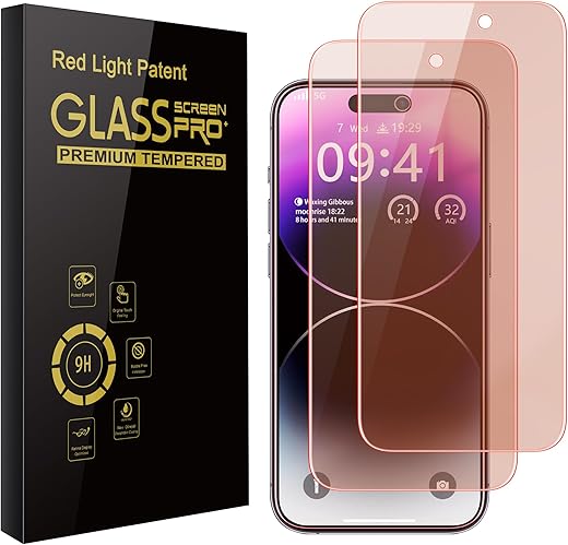 2-Pack iPhone 15 Pro Screen Protectors — 9H Hardness, Red