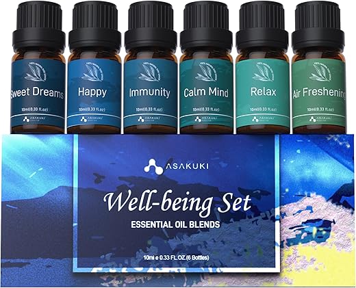 ASAKUKI 6-Pack Essential Oil Blends – Aromatherapy 10ml