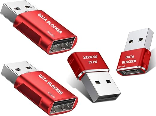 Charge-Only USB-C & USB-A Data Blocker 4-Pack (Red)