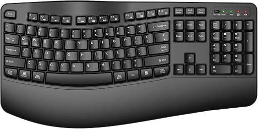 Full-Size Ergonomic Wireless Keyboard with Wrist Rest