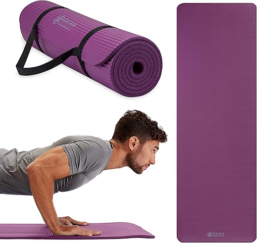 Gaiam Essentials Extra-Thick 72″ x 24″ Yoga Mat + Strap