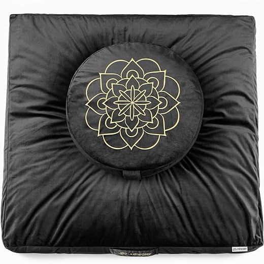 HiHealer Large Velvet Meditation Zafu & Buckwheat Bolster