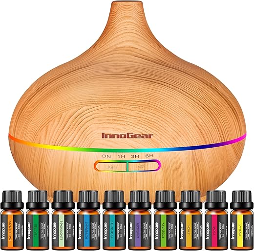 InnoGear 400ml Diffuser with 10 Essential Oils, Wood Grain