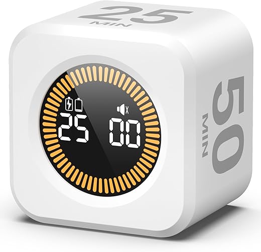 KADAMS Pomodoro Cube Timer – 5/10/25/50 Min Silent Visual